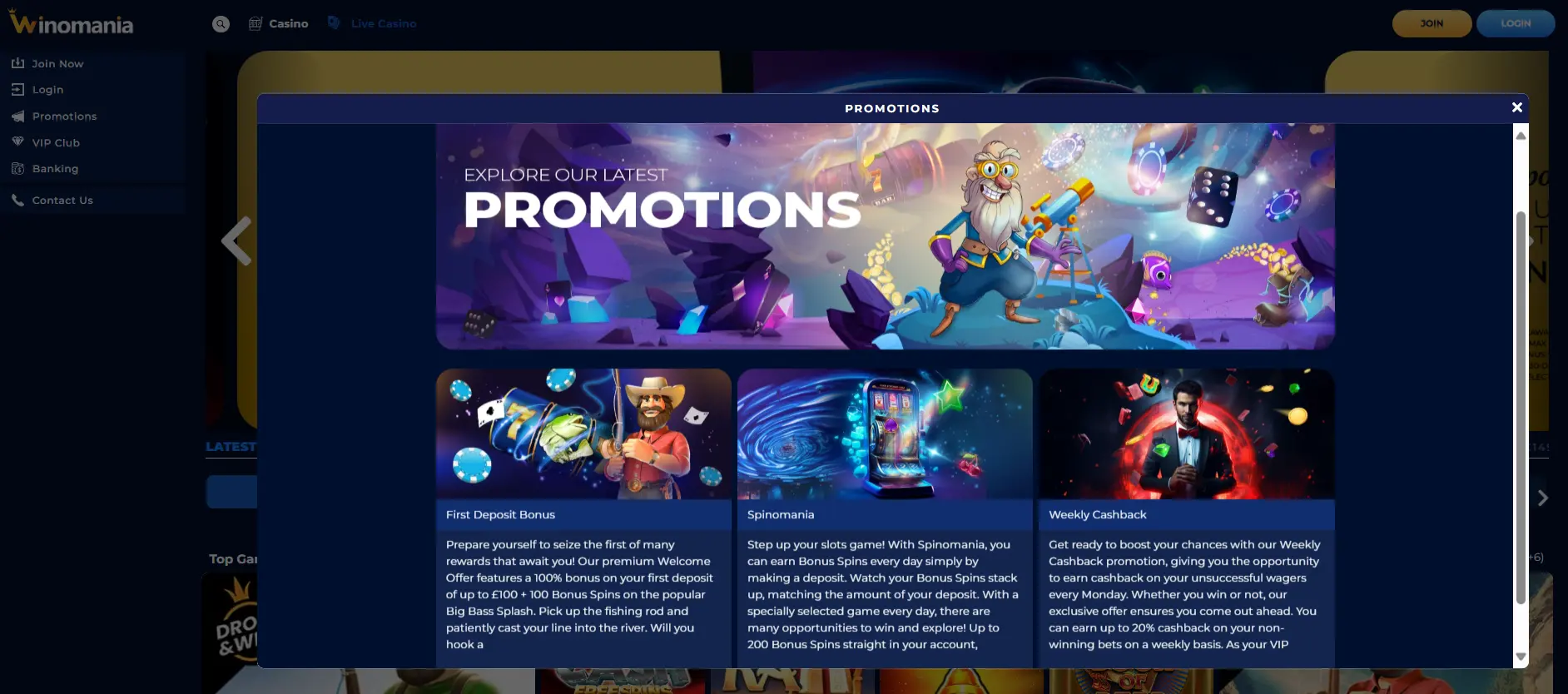 Bonuses in Winomania Casino